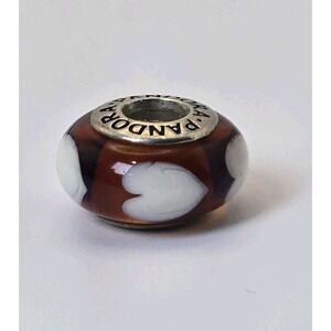 Pandora Amber Murano Glass White Hearts Charm 925 ALE Retired Rare Bead